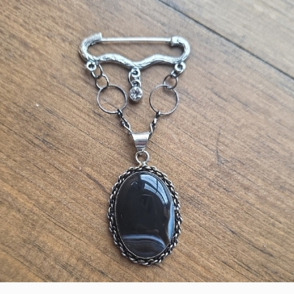 Hand Crafted Black and Silver Brooch